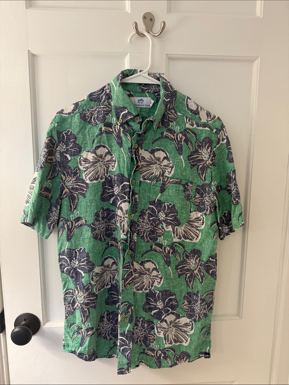 Southern Tide Green Floral Short-Sleeve Button-Down Shirt